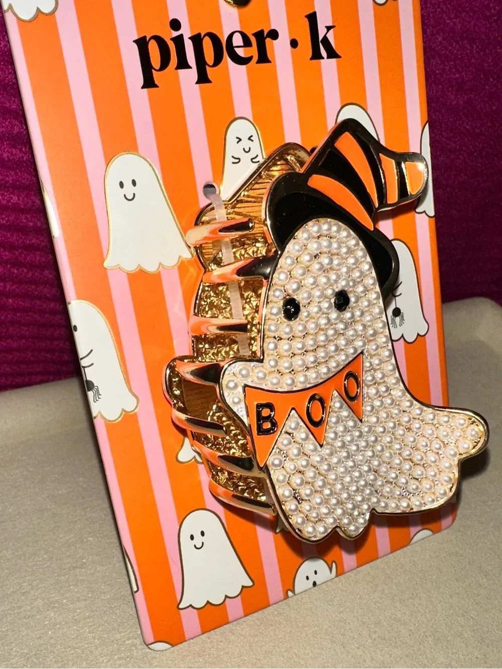 Piper.k Halloween Cat & Ghost Enamel Hair Claw Clip with Skeleton Crystal Clips